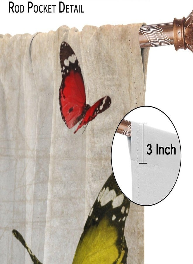 KANEPE Butterfly Curtains, Retro Textured Old Paper Beautiful Butterflies Window Treatments, Rod Pocket Thermal Insulated Drapes 2 Panel Sets for Bedroom Living Room, 42" W X 45" L【Decor】 - Image 4